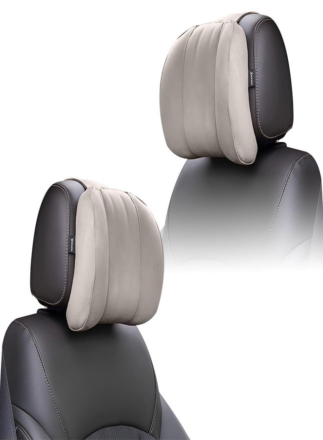MIKANIX Car Headrest Pillow | Polyfill Fiber Cotton Neck/Head Support Cushion | Ergonomic Travel Headrest | Comfortable Car Seat Pillow | Breathable Soft Cover | Universal Fit (2 Beige) - Image 1